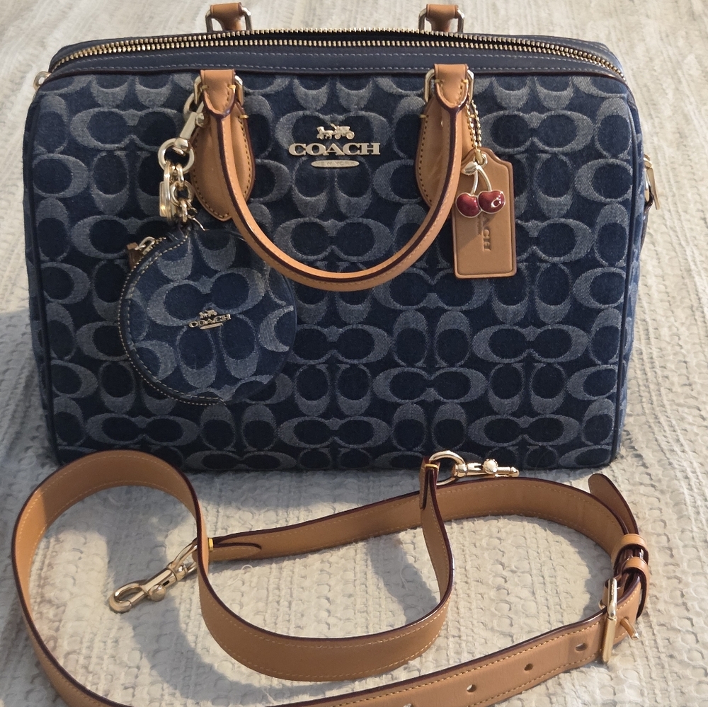 Coach Denim Signature Large Rown WITH Coin Pouch.